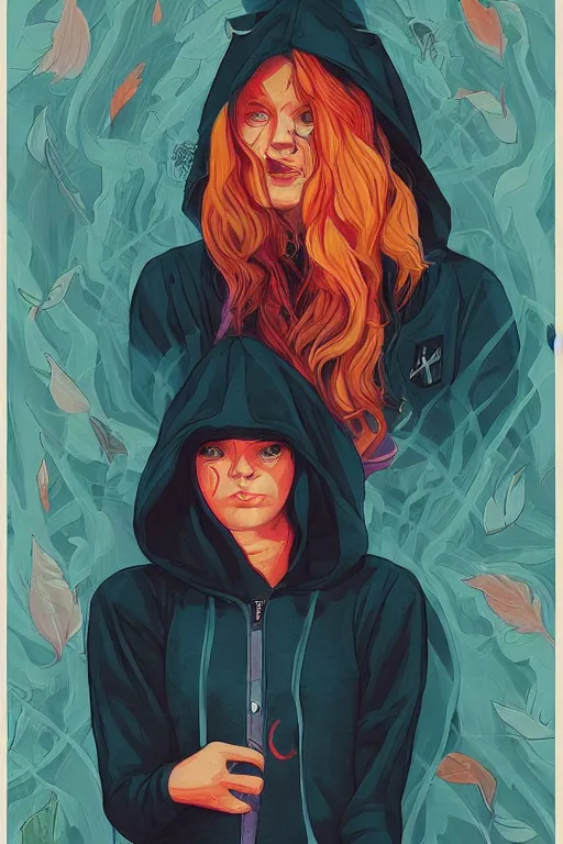 Prompt: portrait of a witch fire with hoodie by Sachin Teng and wlop