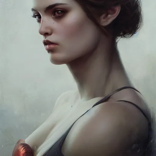 Image similar to painting of a very beautiful girl with muscles lifting weights, very beautiful face, pretty face, very detailed eyes by tom bagshaw, greg rutkowski, wlop