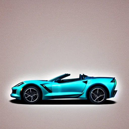 Image similar to a small dark luminous turquoise color liquid water sculpture is hybrid of a corvette convertible, viscous, reflective, monochromatic, digital art