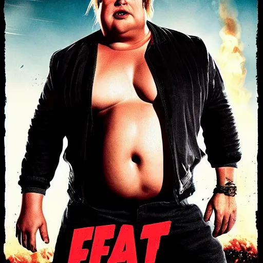 Prompt: action movie poster for fat obese brad pitt,