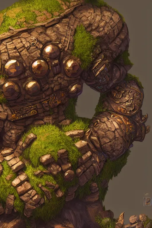 Image similar to zelda fantasy art giant golem troll wood rock greeble gemstone, global illumination ray tracing hdr fanart arstation by sung choi and eric pfeiffer and gabriel garza and casper konefal