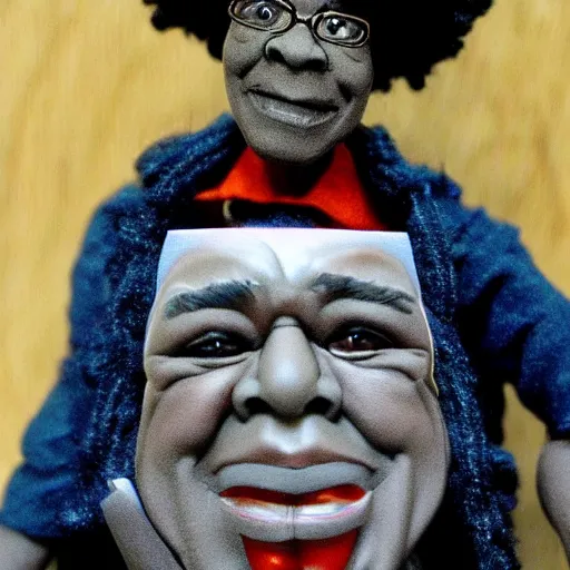 Image similar to maya angelou cosplay isaac newton, stop motion vinyl action figure, plastic, toy, butcher billy style