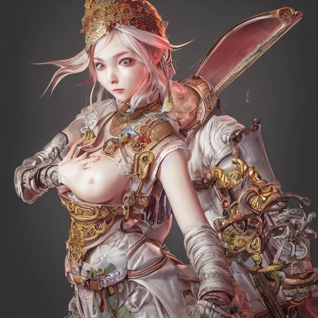 Image similar to studio portrait of neutral good colorful female cleric bard healer as absurdly beautiful, elegant, young skinny gravure idol, ultrafine hyperrealistic face illustration by kim jung gi, irakli nadar, intricate linework, sharp focus, bright colors, matte, octopath traveler, final fantasy, unreal engine highly rendered, global illumination, radiant light, intricate environment