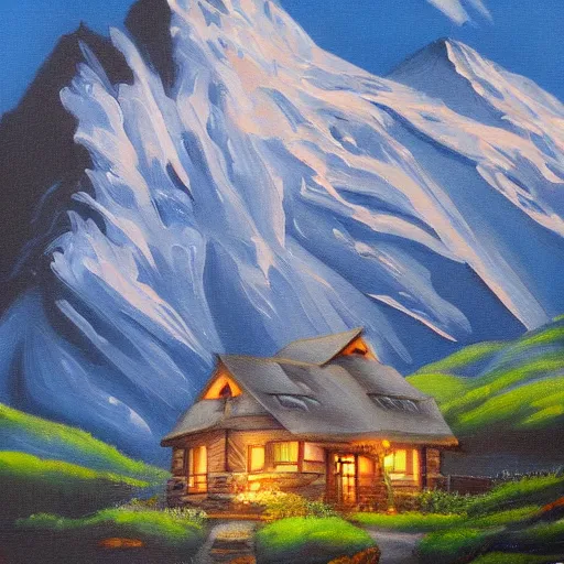 Prompt: mountain home, detailed painting, epic, atmospheric