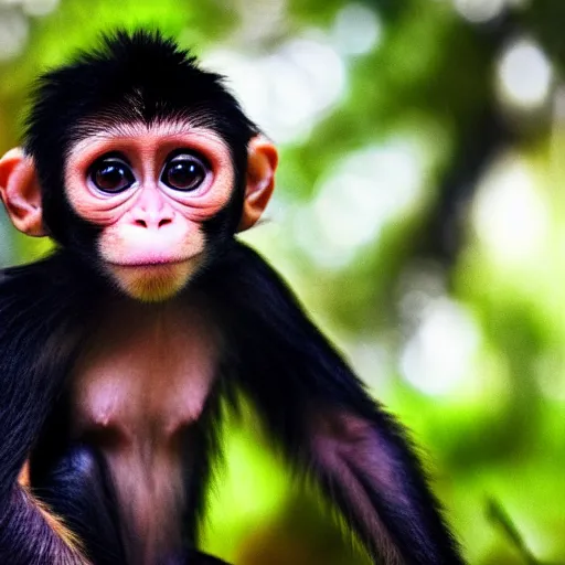 Image similar to very very very very cute chibi baby fruit monkey, portrait, pixar style, forest background, cinematic lighting, award winning creature portrait photography