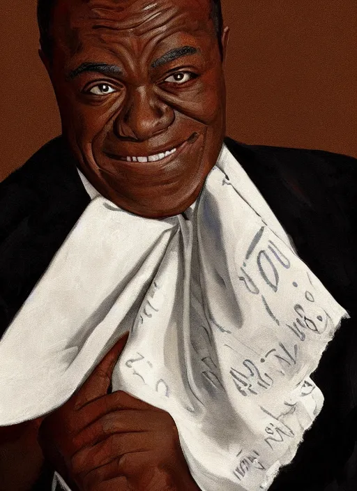 Prompt: a portrait of louis armstrong holding a white handkerchief, by julia condon, dramatic lighting, highly detailed digital painting