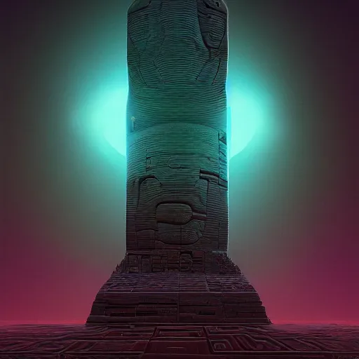 Image similar to Enigmatic black monolith in space with mysterious hieroglyphs, deeply detailed, 8k, by Beeple, Beksinski, and Hsiao-Ron Cheng