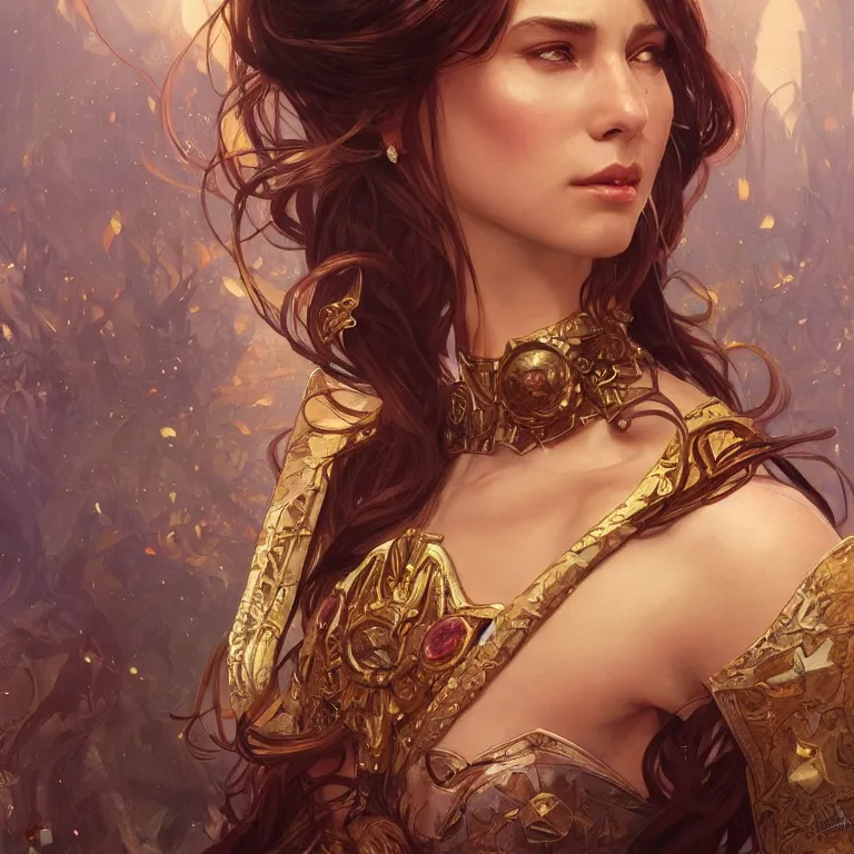 Image similar to portrait of a queen, D&D, fantasy, highly detailed, digital painting, artstation, smooth, sharp focus, illustration, art by artgerm and greg rutkowski and alphonse mucha