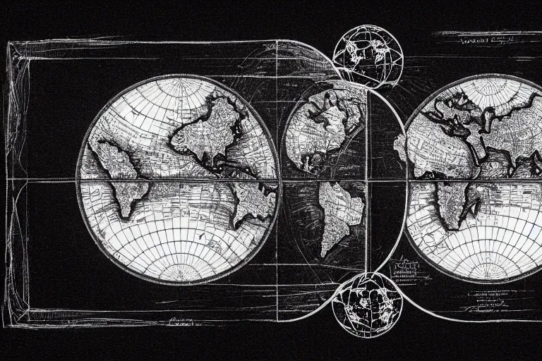 Prompt: intricate and dramatic sketch of world map, both hemispheres shown as flat earths, evil, insidious, hyperdetailed, 80mm lens, by Charlie Bowater and Gabrielle Ragusi, white and red ink sketch on black paper