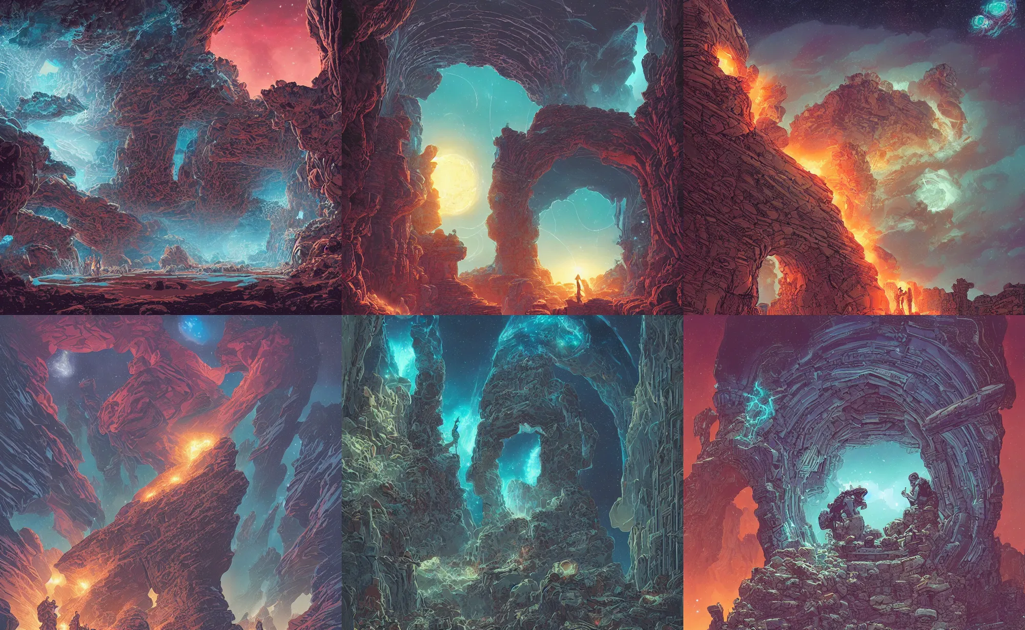 Prompt: a beautiful ultradetailed comic cover art of a gigantic stone-arched ancient cosmic nebulae portal, by Laurie Greasley and Peter Mohrbacher and Quentine Mabilles and Dan Mumford, tarot card art, detailed, cyberpunk, dramatic lighting
