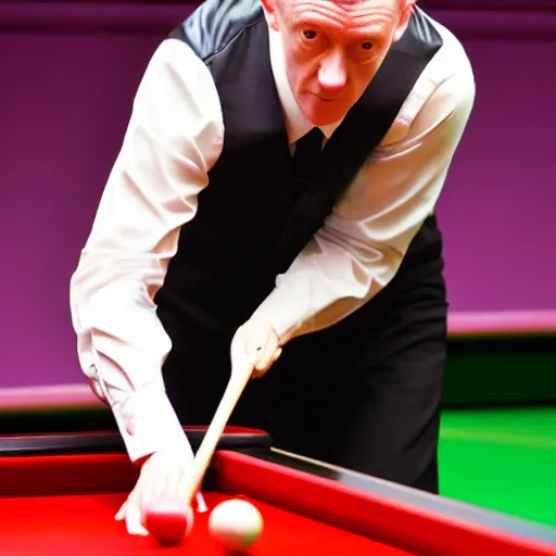 Image similar to snooker player Steve Davis potting an onion in the middle pocket of the snooker table with a snooker cue