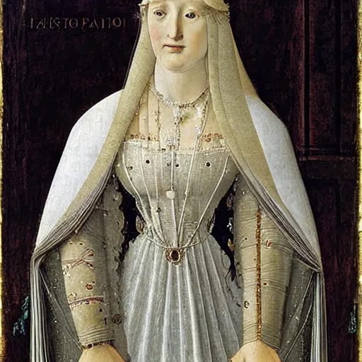 Prompt: portrait of a white with white fur as an italian queen, painting by botticelli, 1 4 8 0 s