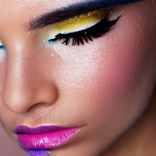 Image similar to close up of eyelids with ( ice cream sprinkles ) mascara