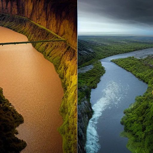 Image similar to a river being swallowed by day and night at the same time