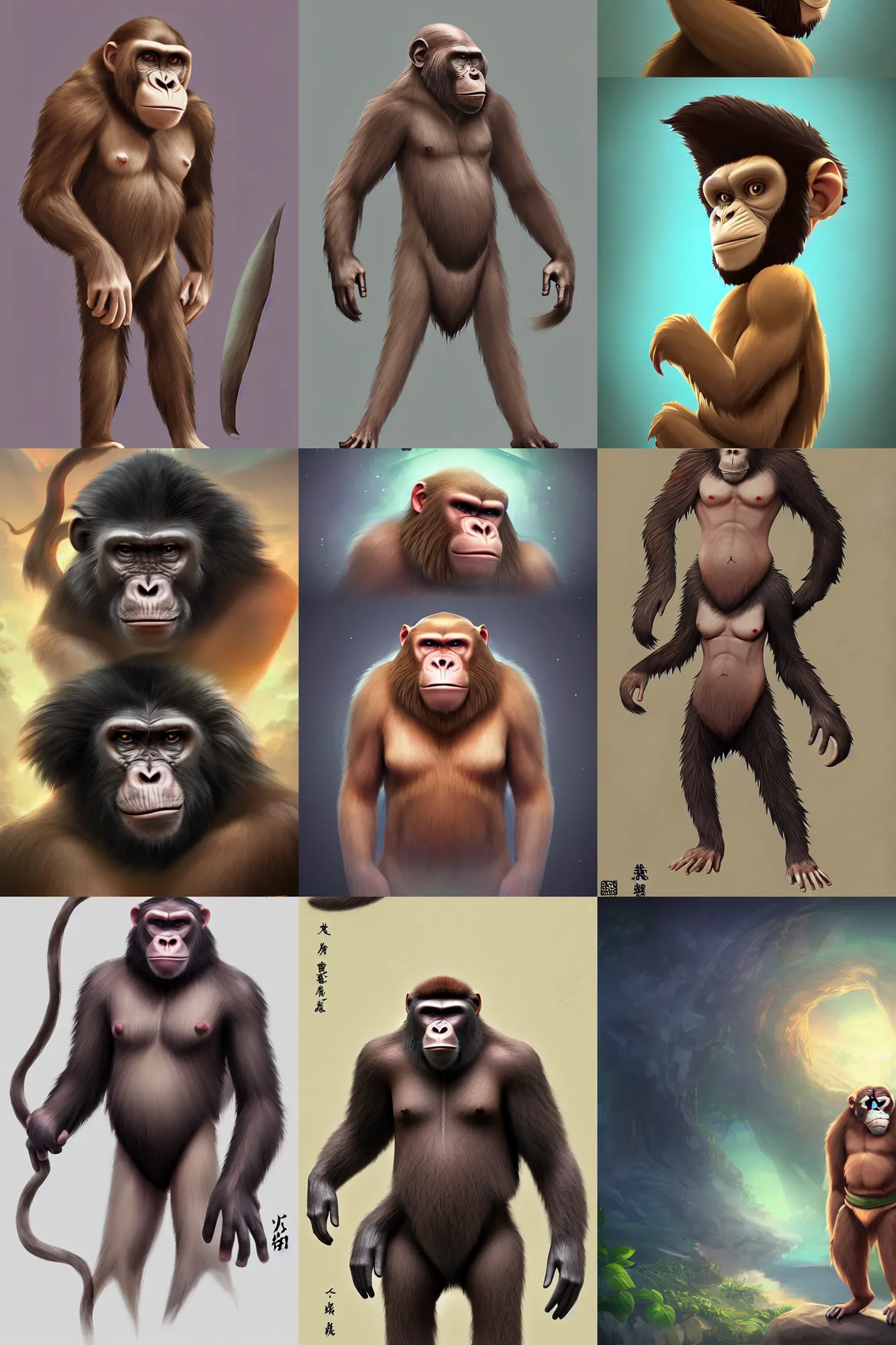 Prompt: 2 3 號 宇 宙, character design, 猿 人 の 島, island of ape, concept art, portrait, cosmic survival, designed by sawoozer, akitipe studios