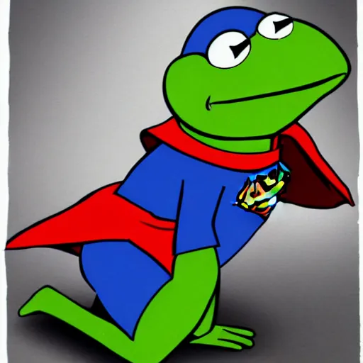 Prompt: kermit as superman