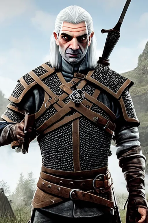 Image similar to Mr bean as Geralt of rivia