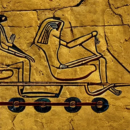 Image similar to an ancient hieroglyphic depiction of a go kart race