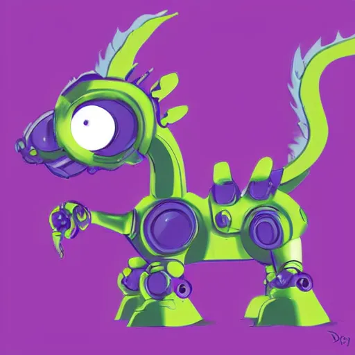 Image similar to Very cute robotic purple dragon, 2d minimalism,simple figures, digital art