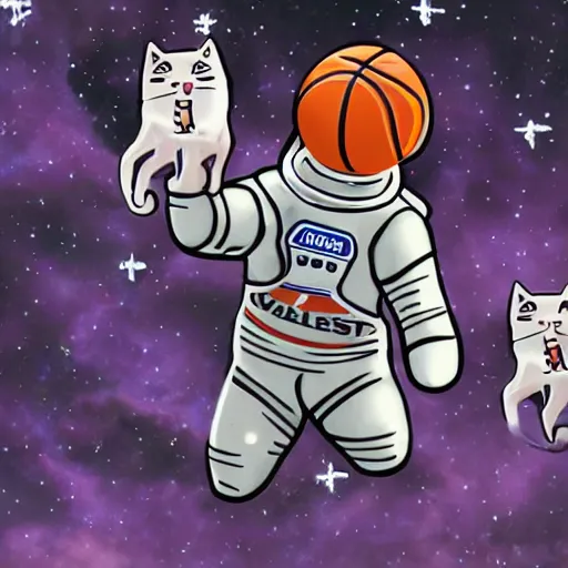 Image similar to An astronaut playing basketball with cats in space