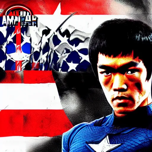 Image similar to Bruce Lee as Captain America realistic HD