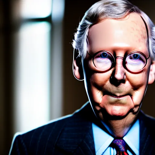 Image similar to photograph portrait of Mitch McConnell, creepy, sigma 85mm f/1.4, 4k, depth of field, high resolution, 4k, 8k, hd, full color