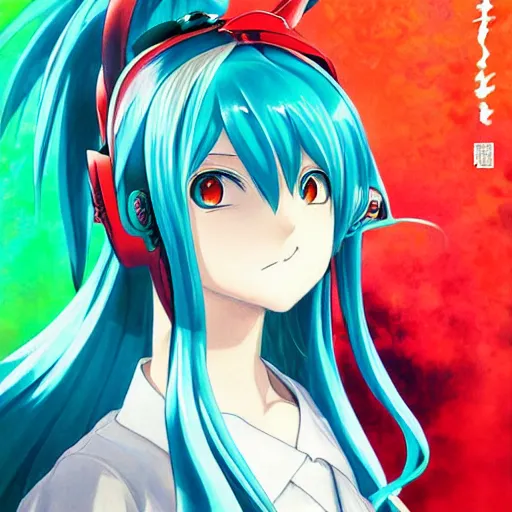 Prompt: beautiful amazing anime portrait painting of hatsune miku. by koyoharu gotouge, kohei horikoshi, tatsuya endo, satoshi kon