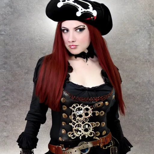 Image similar to full body photo steampunk female pirate