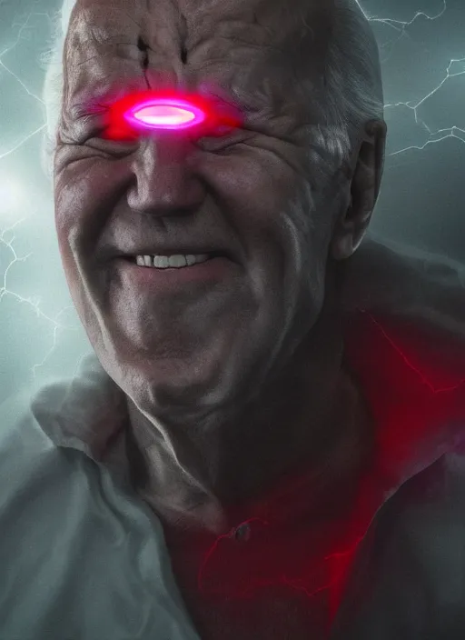 Image similar to hyper realistic ultra realistic blind seer photo furious red glowing eyes biden, high quality photo, detailed , 8k