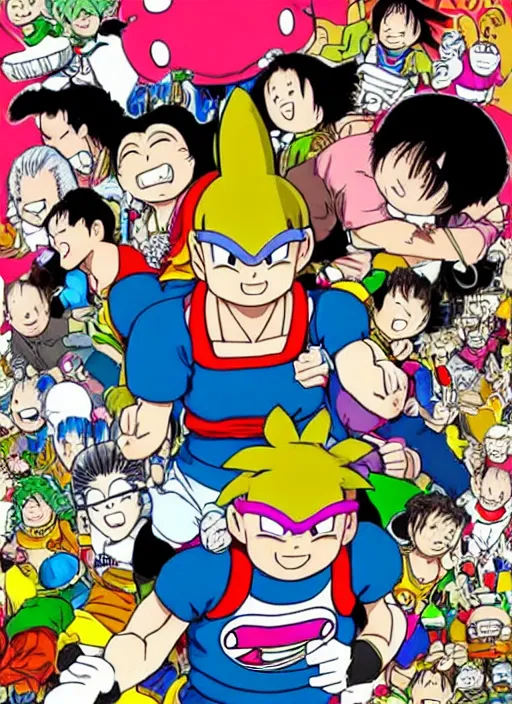 Image similar to happy teenager in the style of akira toriyama