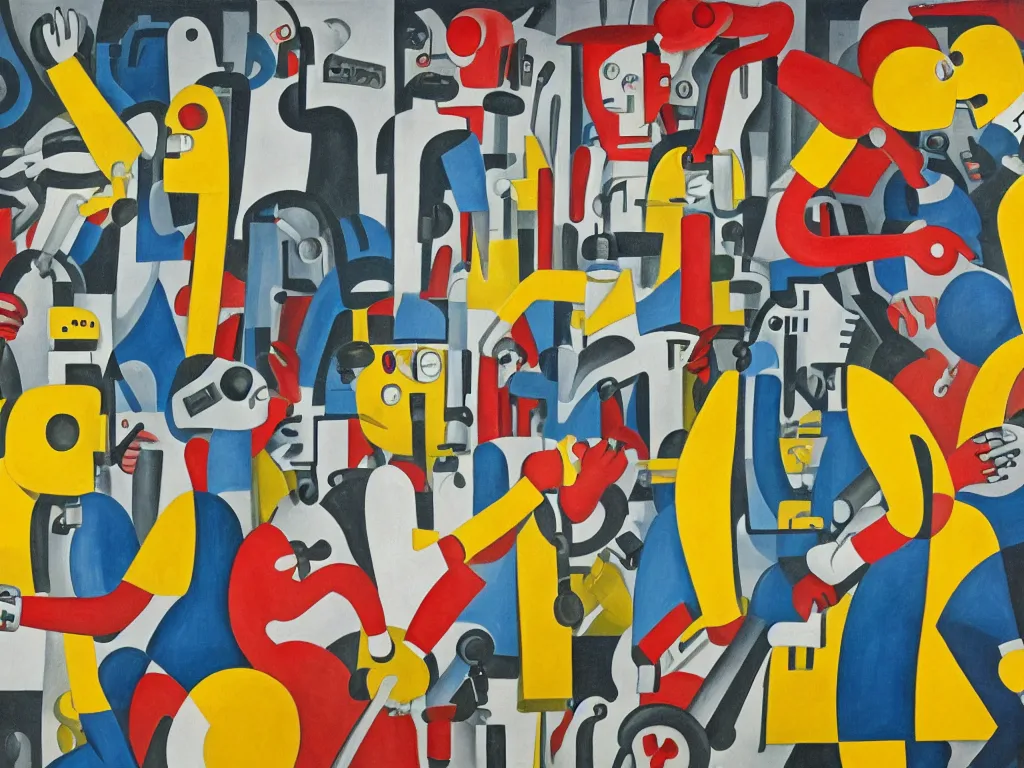 Image similar to painting of economic devastation due to robots replacing in the style of fernand leger, high detail, 8 k, moma