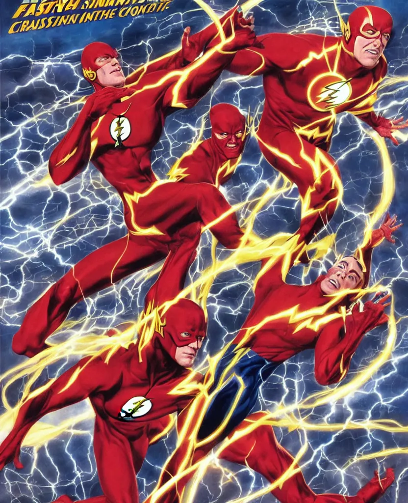 Image similar to The Flash, crisis on infinite earth's, cover art, by Alex Ross and James Gurney