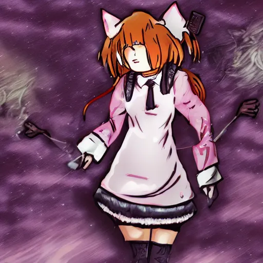 Prompt: catgirl maid cryptid, SCP found footage
