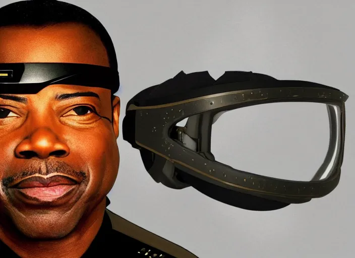 Image similar to hyper realistic ultra realistic photograph of LeVar Burton Lieutenant Commander geordi laforge, wide angle, highly detailed, 8k photograph