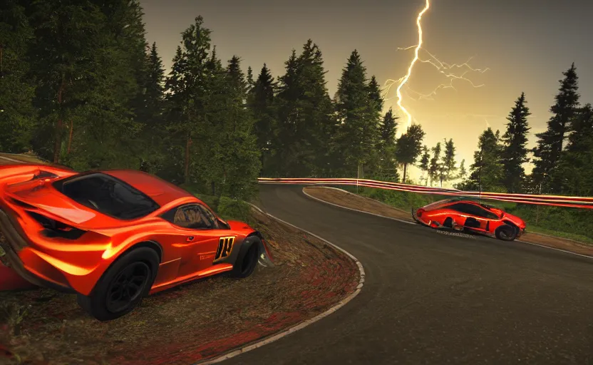 Prompt: highly detailed, high resolution, downhill race at night, jdm cars, stunning, volumetric lightning, realistic cars, rendered in unreal engine, vibrant colors, sharp focus, 150mm, screenshot from assetto corsa, realistic human anatomy