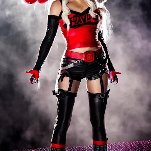 Image similar to alexa bliss as harley quinn, 4k, high detail, high-resolution photograph