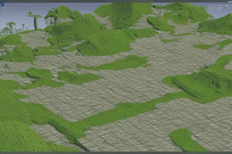 Prompt: an uncanny 3 d rendered land made for an unreleased pc game in 1 9 9 6