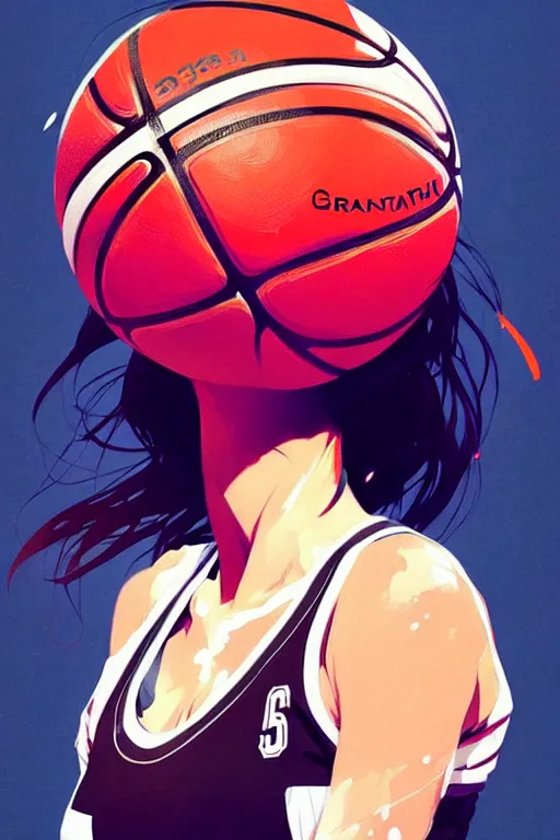 Image similar to a ultradetailed beautiful panting of a woman dribbling a basketball, by conrad roset, greg rutkowski and makoto shinkai, trending on artstation