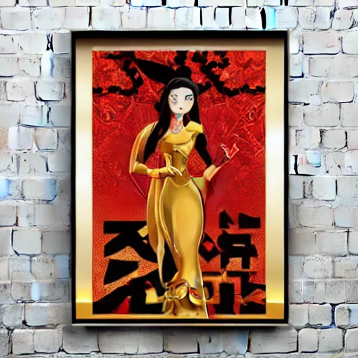 Image similar to red, gold, and black art nouveau movie poster of Princess Azula