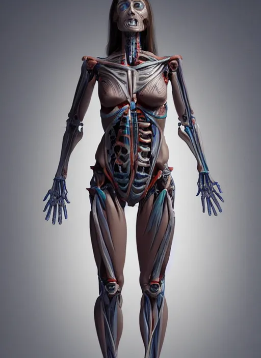 Image similar to a full body sculpture of anatomical female detailed cyborg, veins, ceramic base, orthographic, studio lighting