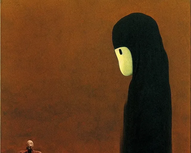 Image similar to no face from spirited away. angry art by beksinski and salvador dali