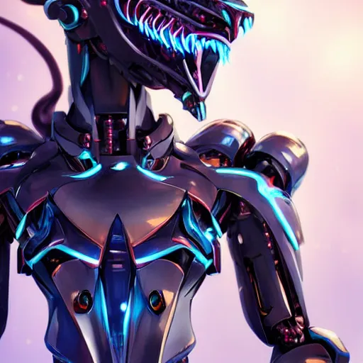 Prompt: stunning bust of a beautiful anthropomorphic robot mecha female dragon, with smooth and streamlined armor, standing and posing elegantly, well detailed dragon head with epic LED eyes and a beautiful glowing maw, sharp and dangerous sleek design, two arms, beautiful digital art, artstation, DeviantArt, FurAffinity, professional, depth of field, close-up, hd, octane render, sunset lighting