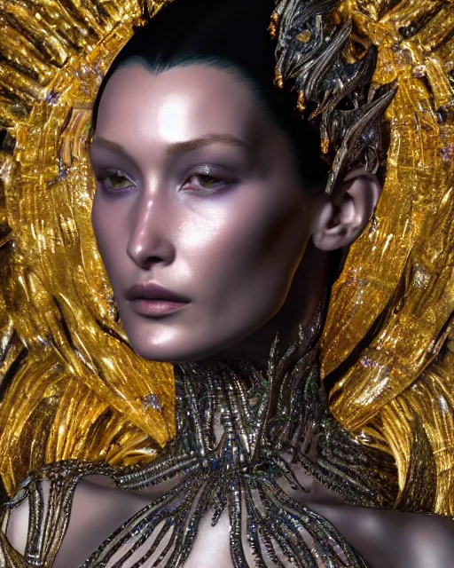 Image similar to a highly detailed metahuman 4 k close up render of an alien goddess bella hadid monument dmt in iris van herpen dress schiaparelli in diamonds crystals swarovski and jewelry iridescent in style of alphonse mucha gustav klimt trending on artstation made in unreal engine 4