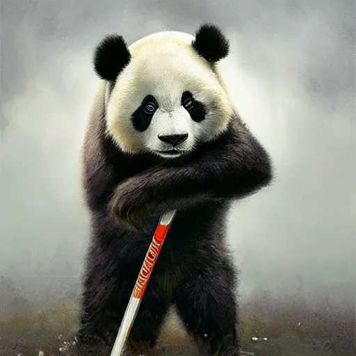 Image similar to panda wearing hockey uniform, intricate, sharp focus, illustration, highly detailed, digital painting, concept art, matte, art by ruan jia and wlop and greg rutkowski, masterpiece