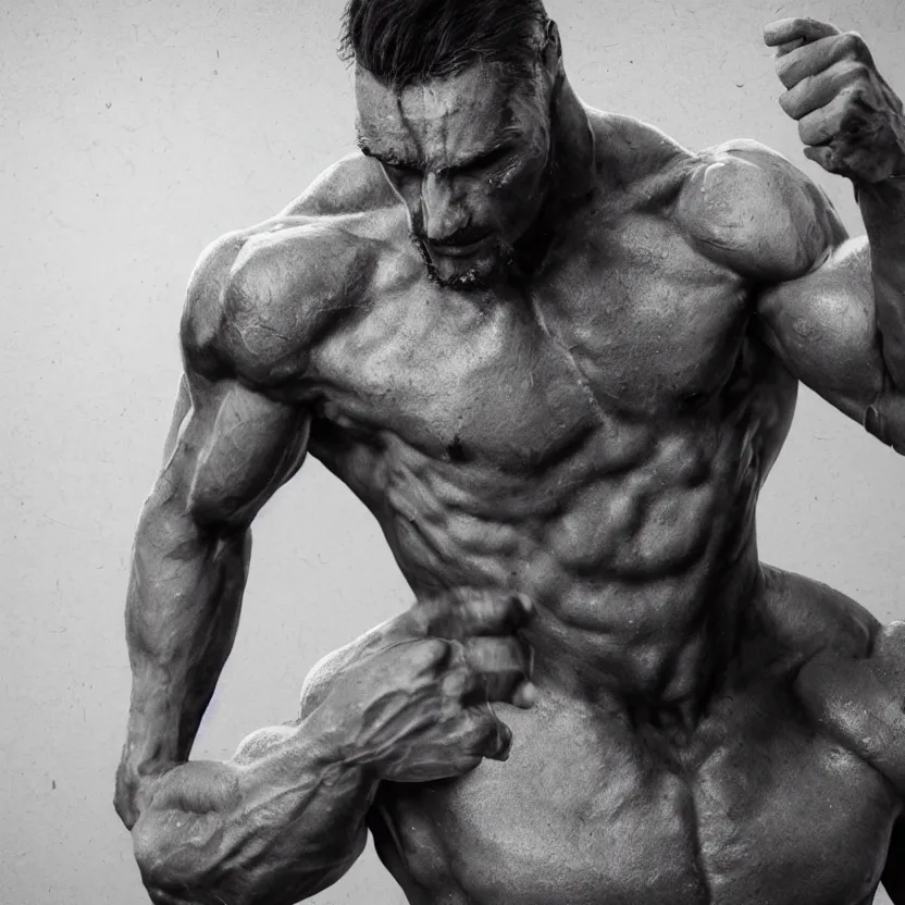 Image similar to a single muscular man wearing torn clothes, looking to the right, profile picture, hyperrealistic, concept art, octane render, unreal engine 5, trending on artstation, high quality, highly detailed, 8 k, dramatic lighting, cinematic, high coherence, anatomically correct, five fingers, digital art, seductive, black and white