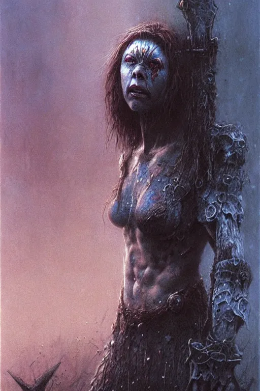 Image similar to alyson hannigan as barbarian by beksinski