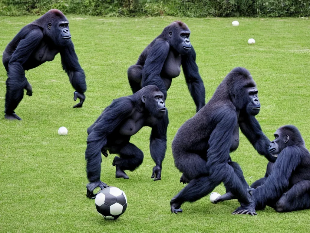 Prompt: gorilla playin soccer, vivid