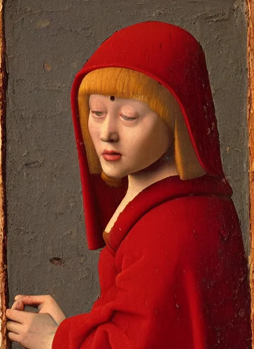 Image similar to red candle, medieval painting by jan van eyck, johannes vermeer, florence