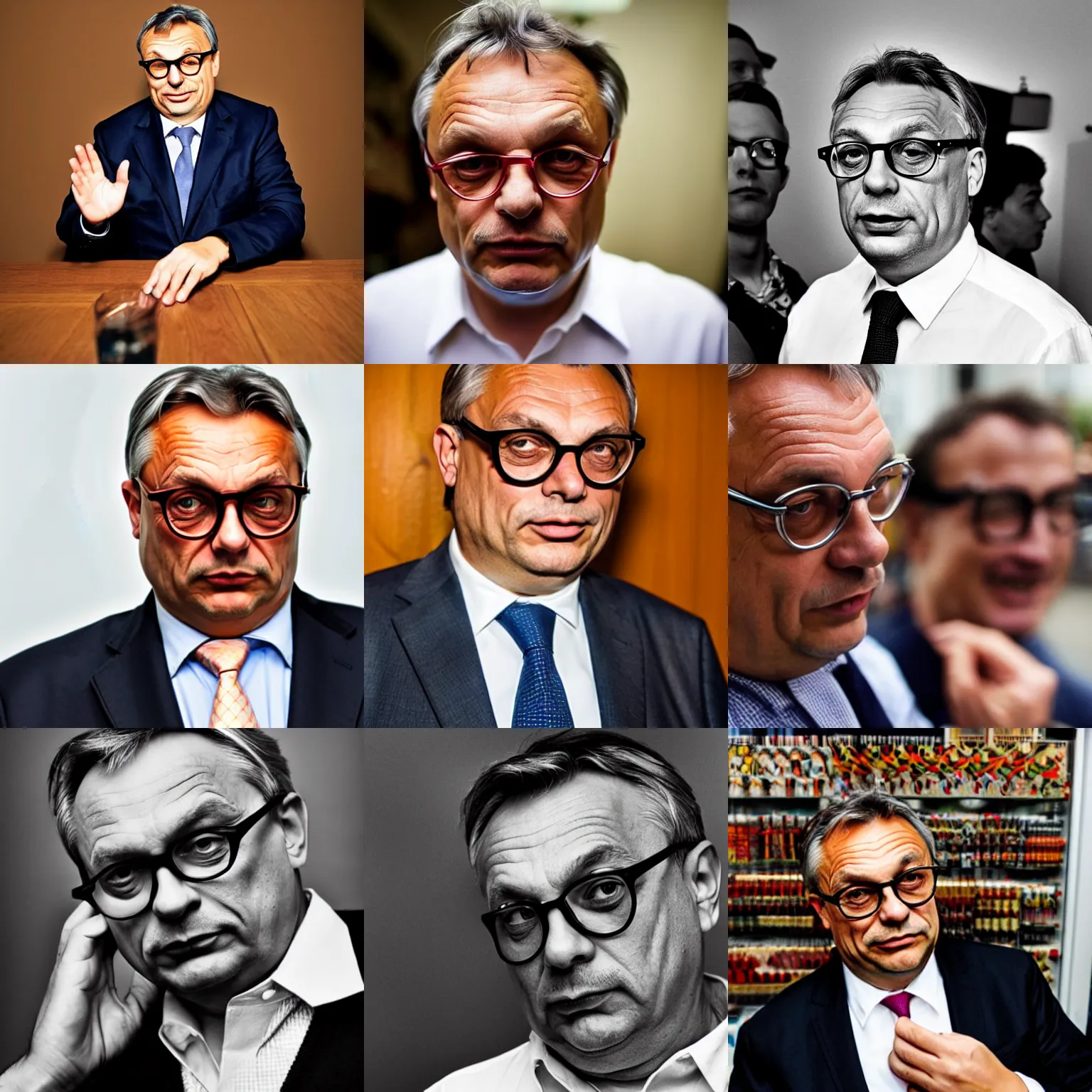 Prompt: photo of viktor orban wearing round glasses by terry richardson