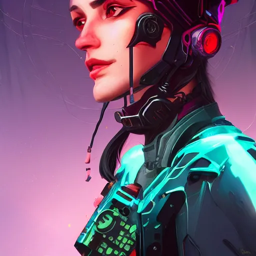 Image similar to female cyberpunk portrait, maya ali mage, gloomhaven, dynamic lighting, gaudy colors, octane render aesthetic, matte painting concept art, official fanart behance hd artstation by jesper ejsing, by rhads and makoto shinkai and lois van baarle and ilya kuvshinov and rossdraws